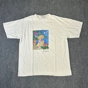Vintage Yazbek SPCA International Puppy Graphic T-Shirt Cream Mens Large